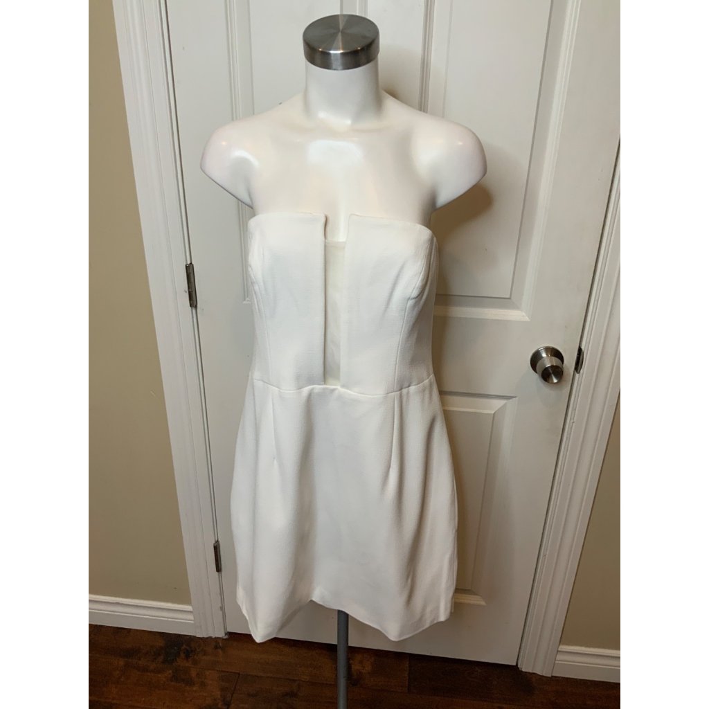 Dress The Population Chloe Illusion Strapless White Crepe Mini Dress Sze Xl Nwt!